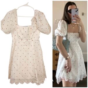 Hill House Matilda Organza Dot Puff Sleeve Babydoll Mini Dress Hair Bow Clip